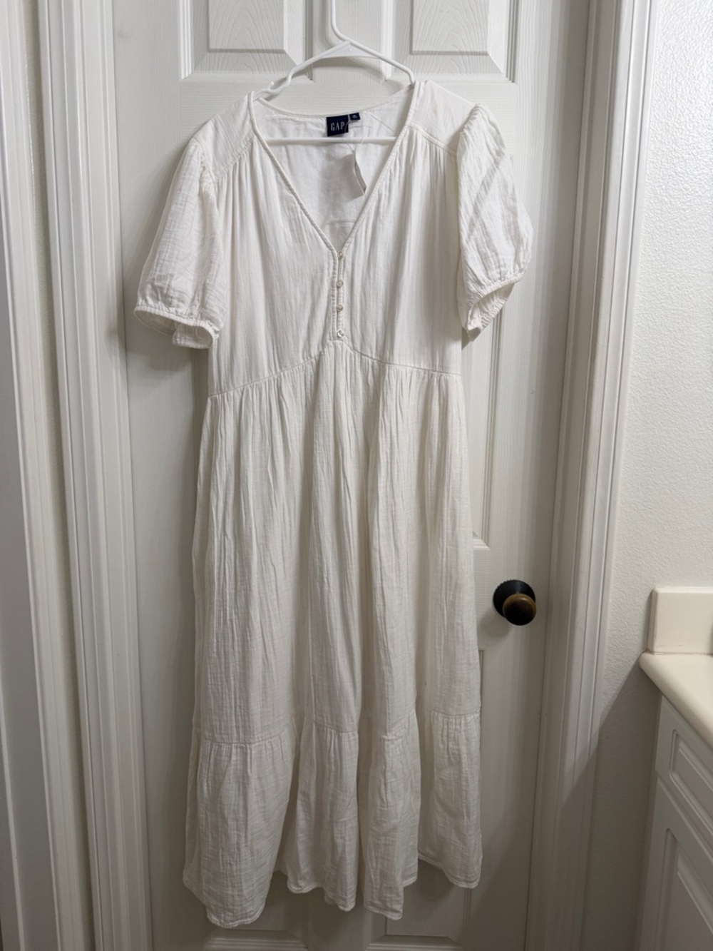 GAP Cream Tiered Maxi Dress with Button V-Neck